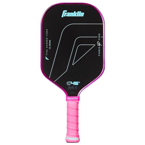 Franklin Sports Pro Pickleball Paddles - Parris Todd C45 Carbon Fiber Series - Official USAP + UPA Approved Pickleball Paddle - Elongated Pro Player Design - 13.25mm Polymer Core - Hot Pink/Surf Blue