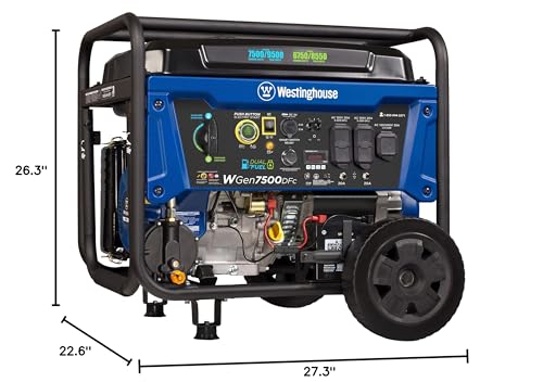 Westinghouse 9500 Peak Watt Dual Fuel Home Backup Portable Generator, Electric Start, Transfer Switch Ready, Gas & Propane Powered, CO Sensor