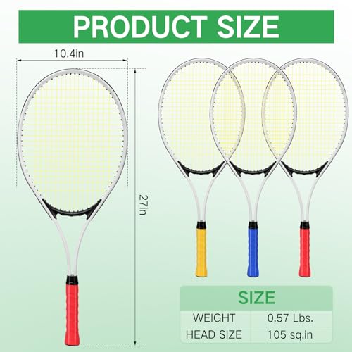 Motionchic 12 Pcs Tennis Rackets for Adult Recreational 12 Players 27'' Tennis Racket Set with 6 Balls Lightweight Tennis Rackets Bulk for Women Men Tennis Training and Beginner with Overgrip and Bag