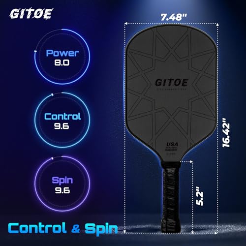 GITOE G-Pro Pickleball Paddle – 16MM Raw Carbon Fiber T700 Pickleball Paddle with High Spin, Control & Power – 2025 USAPA Approved for ‎Professional Players