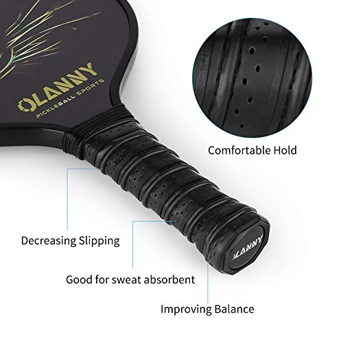OLANNY Pickle Ball Raquette Set of 4 Lightweight Pickleball Paddle Set Premium Comfort Grip Polymer Honeycomb Core Set of Four Paddles,4 Replacement Soft Grip,4 Balls & Drawstring Bag