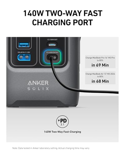 Anker SOLIX C200 DC Power Bank Station, 192Wh Portable Power Station, LiFePO4 Battery, 200W Solar Generator, for Outdoor Camping, Traveling, and Emergencies (No Wall Charger Included)