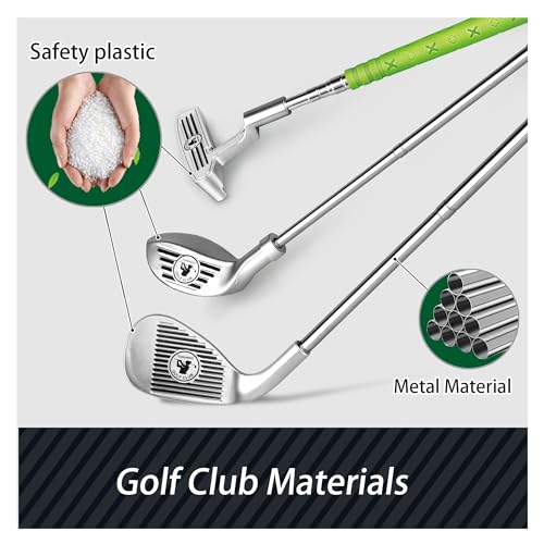 Tontiaty Kids Golf Clubs Set for 3-8 Years Old, Adjustable, Indoor & Outdoor, Includes 3 Clubs, 2 Golf Holes with Flags, 2 Tees, 6 Balls, Sports Toy for Boys Girls Birthday