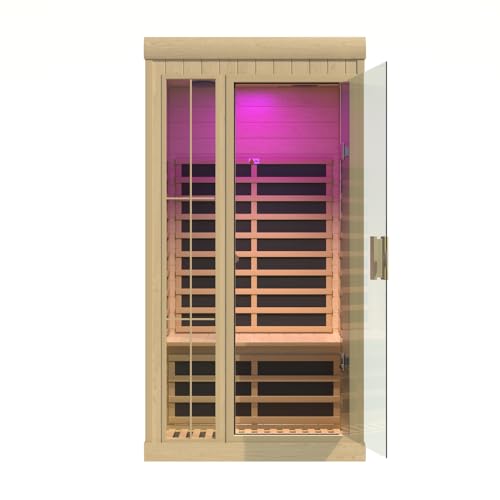 Kanlanth 1-2 Person Infrared Sauna, Hemlock Wood Low EMF Far Infrared Saunas for Home, APP Control 1350w Indoor Personal Sauna Room with Blue-Tooth, 7 Color Therapy Light, 7 Heating Panels