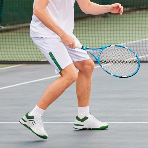 FitVille Wide Pickleball Shoes for Men, Wide Tennis Shoes for Men, Hard Court, Clay Court, Racquetball, Squash, Breathable, Comfortable, Lightweight, White Green, 9.5