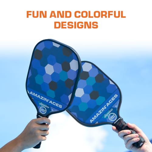 Amazin' Aces Signature Pickleball Paddle Blue - 1 USAPA-Approved Pickleball Racket with Graphite Face & Polymer Honeycomb Core, 1 Paddle Cover & 1 Pickleball Bag - Pickleball Set