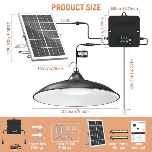 APILAB Solar Shed Light Indoor Outdoor, 2000LM Daytime Available Pendant Light with Pull String, Dusk to Dawn, 3 Lighting Modes Solar Lights Indoor, IP65 Waterproof for Barn, Gazebo, Shop, Garage