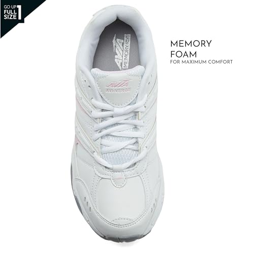 Avia Verge Womens Sneakers - Tennis, Court, Cross Training, or Pickleball Shoes for Women, 7.5 Medium, White with Light Pink