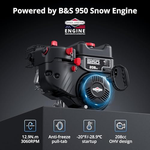 PowerSmart 24-Inch Self-Propelled Gas Snow Blower, Powered by B&S 208cc Engine, Electric Start, 13-Inch Snow Tires, Handle Warmer, Two-Stage Snow Blowers with LED Lights