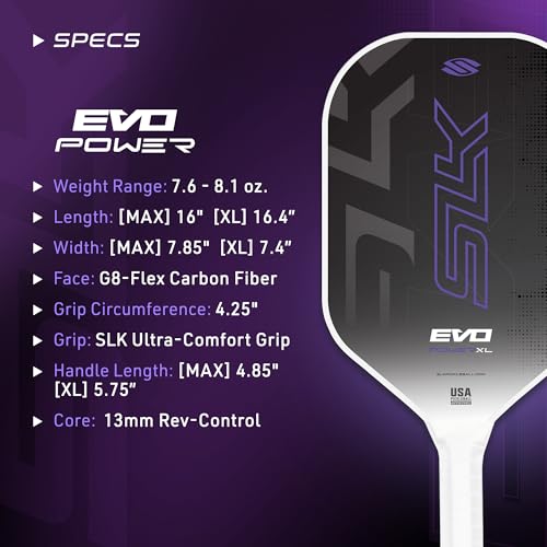 Selkirk Sport SLK Evo Power MAX Pickleball Paddle by Selkirk Sport | G9 Power Carbon Fiber Pickleball Paddle with SpinFlex Surface and Rev-Hybrid Polymer Core | Power Purple Max