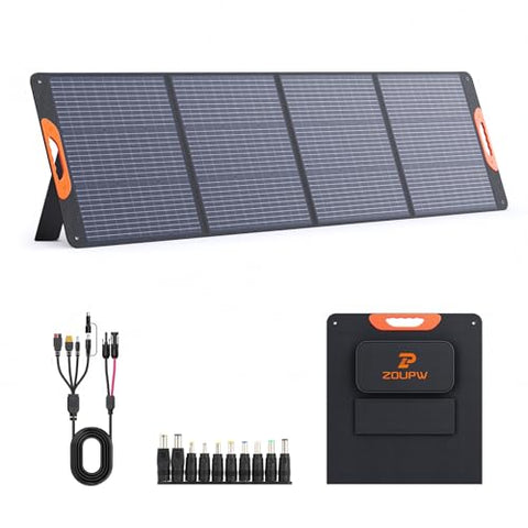 ZOUPW 220W Portable Solar Panel for Power Station,23.5% Efffciency Foldable Monocrystalline Solar Charger for Jackery Explorer/EcoFlow Delta/Bluetti,IP67 Waterproof for RV Camping Home Backup