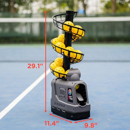 681PBH Pickleball Machine with Auto Swing, 3 Angles & 4 Speeds Adjustable, Portable Pickleball Launcher for Indoors & Outdoors Practice, Powered by Power Bank/Batteries/AC Power, for Beginners