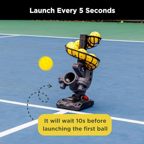 Furlihong 388PBH Pickleball Machine, 4 Adjustable Angles, Includes 9 Pickleballs, Powered by Power Bank/Battery, for Beginners