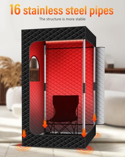 KASUE Infrared Sauna Box, Portable Steam Sauna with 3L Steamer, 5-Layer Waterproof, Thermal Insulation, Folding Chair, for Home Spa, Indoor & Outdoor(Black)