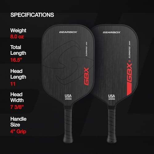 Gearbox GBX 8.0 oz Elongated Pickleball Paddle – Premium T700 Carbon Fiber Face with Hyper Spin & Power1 Technology – Durable 16mm Polypropylene Honeycomb Core – Pro Performance Paddle