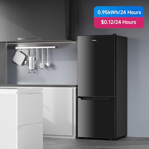 BANGSON 7.1 Cu.Ft Refrigerator with Freezer, Apartment Size Fridge with Bottom Freezer, Large Capacity, Energy Saving, Adjustable Thermostat, Low Noise, Black