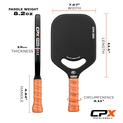 CPX Pro Carbon Fiber Pickleball Paddle - Professional Grade, Matte Finish, 19mm Honeycomb Core, Tennis Style Grip - Edgeless Paddle Designed in Chicago, USA (White)