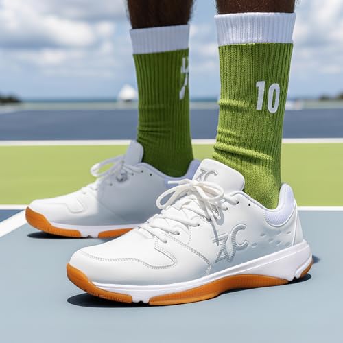 ZVC Pickleball Shoes Men Tennis Shoes Sneakers for All Court Racquetball Athletic Shoes for Badminton Squash Sport White