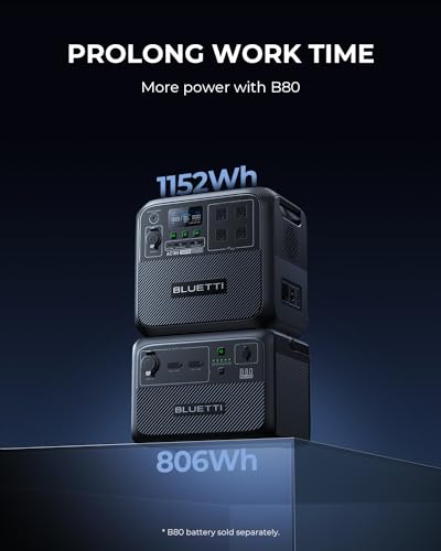 BLUETTI AC180 Portable Power Station, 1152Wh Solar Generator w/ 4 1800W (2700W Peak) AC Outlets, 0-80% in 45 Min, LiFePO4 Battery Backup for Camping (Acid to DC7909 Cable Included)