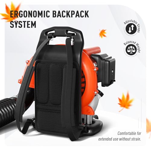 Baotree 80CC Gas Backpack Leaf Blower, 800 CFM 200 MPH Professional Commercial Grade Handheld Blower with Variable Speed, Easy Start Engine for Yard Waste, Lawn Debris, Leaves