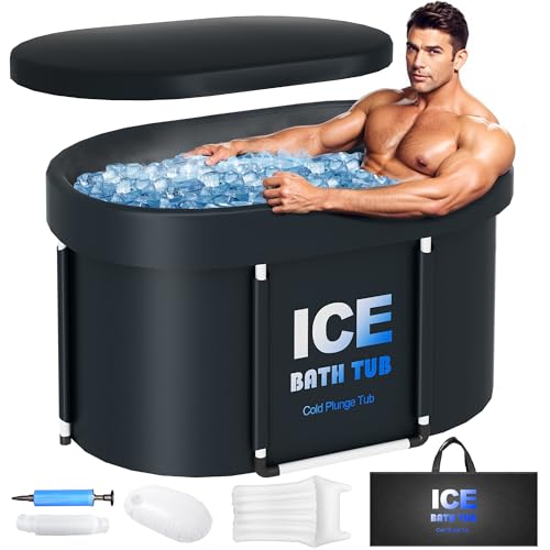 Oval Ice Bath Tub for Athletes with Cover, 130 Gal Capacity Portable Cold Plunge Tub for Recovery and Cold Water Therapy, Ice Baths for Home, Gym, Indoor, Outdoor Use