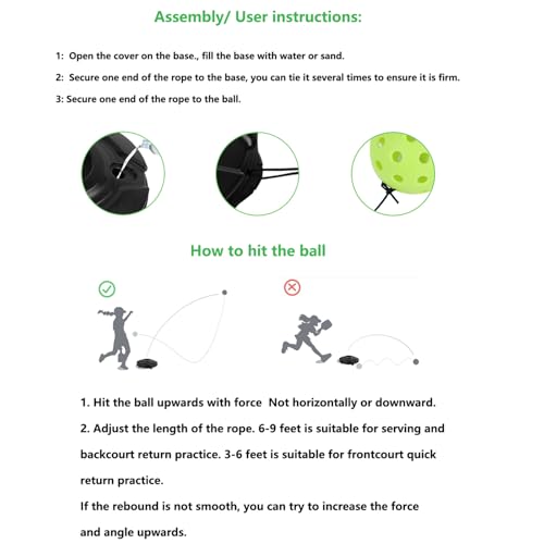 FeichangKeji Match Buddy Pickleball Trainer with String Sportastic Pickleball Practice Rebounder Accessories Training Aids and Equipment Indoor Hitting Trainer Machine Outdoor (Black)