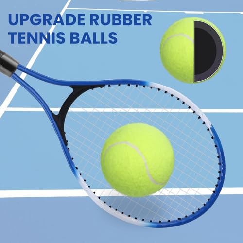 Kids Tennis Rackets Training Set - 7-in-1 Youth Tennis Racket Set, 2 pcs 19″ Rackets,1Tennis Trainer & 2Rebound Balls&1tennis Ball,Tennis Racquet Set for Beginners & Family Activities (Blue)