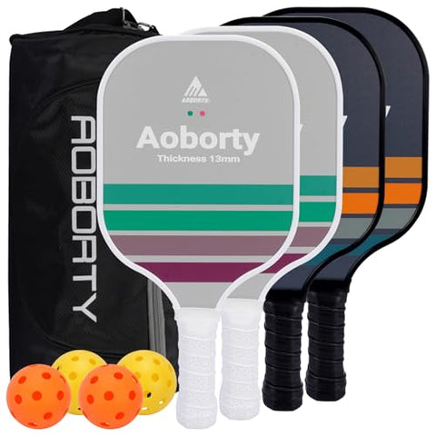 AOBORTY Pickleball Paddles 4 Pack - USAPA Light Graphite Premium Rackets Fiber Face & Polymer Honeycomb Core Pickleball Set with 6 Outdoor Indoor Balls Including Portable Carry Bag