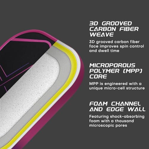 Luzz Pickleball Paddle, Thermoformed Purple Inferno 3D Grooved Carbon Fiber Pickleball Paddles Microporous Polymer Core Exceptional Spin and Power 16mm Composite Pickle Ball Rackets for Players