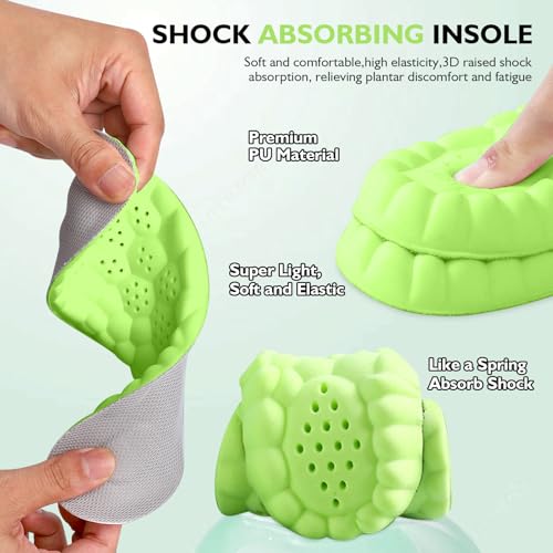 Pickleball Insoles, 4D Memory Foam Arch Support Inserts, Shock Absorbing, Anti-Slip Massage Support, Breathable Comfort for Walking & Sports(Green, Men 6-7/Women 8-9)