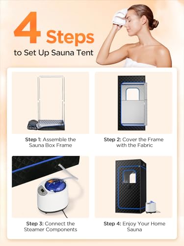 FREEYARE Sauna Box, Portable Sauna for Home, Personal Steam Sauna Tent with 1200W 3L Steamer Heater, 15 Levels, Remote Control, Foldable Chair, Cozy Size 36 * 36 * 71 inch-Blue