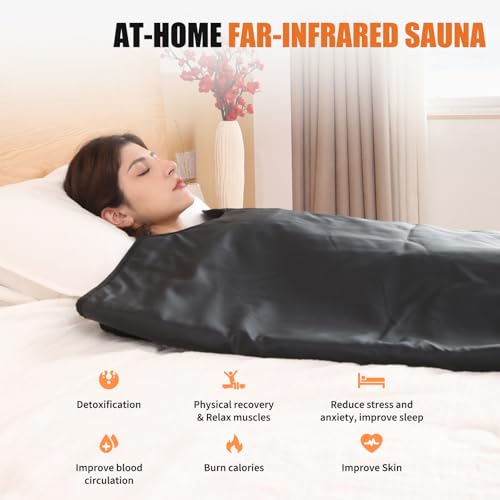 Pikorce Infrared Sauna Blanket for Home Use – Full Body Detox & Relaxation | 113-176℉ Adjustable | 6 ft x 2.65 ft, Leather Portable Far Infrared Stress Relief Heated PU Sauna Bag for Body Recovery