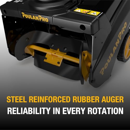 Poulan Pro Snow Blower Gas Powered, Single Stage 18 Inch Gas Snow Thrower with Electric Start, 190° Remote Chute Control, Steel-Reinforced Rubber Auger, Compact, Lightweight Design