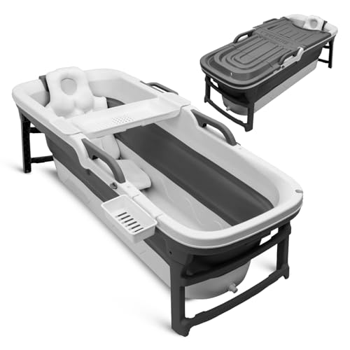 Serenelife 59" Portable Bathtub for Adults – Large Foldable Ice Bath Tub for Cold Plunge & Hot Spa, Freestanding Soaking Tub for Indoor/Outdoor, 440lbs Capacity, Polypropylene, Dark Grey