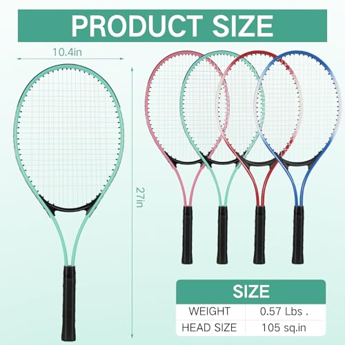 Motionchic 4 Pcs Tennis Rackets for Adult Recreational 4 Players 27" Tennis Racquet Lightweight Tennis Racket with 3 Tennis Balls for Training Beginners with Overgrips Carry Bag (Pink,Green,Blue,Red)