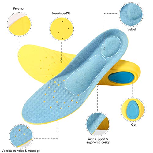 Shoes Inserts Memory Foam Insoles Shock Absorption Pain Relief Plantar Fasciitis Breathable PU Sports Foot Insoles for Men Women,1 Pair (M（Men's 6-9/ Women 7-11）)