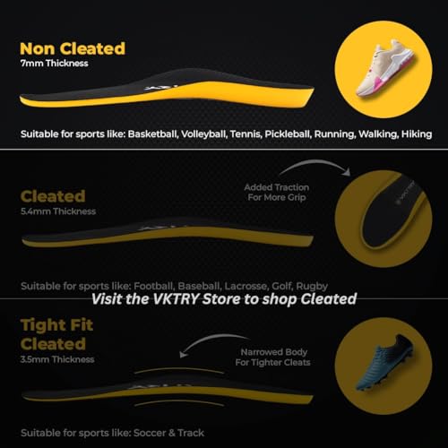 VKTRY Gold for Non-Cleated Shoes - Carbon Fiber Performance Insoles - Customized Athletic Inserts for Sports Basketball Volleyball Running & More | Shock Absorption US M10.5-11, W12.5-13, 171-220lbs