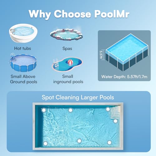 Handheld Spa Hot Tub Vacuum- Cordless Small Above Ground Pool Cleaner with 2 Brush Heads, 90 Mins Running Time, 12 Gallons/Min Powerful Suction, Ideal for Cleaning Debris and Sand Underwater, Black