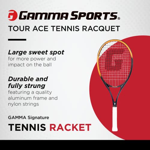 Gamma Sports Tour Ace Tennis Racquet, Pre-Strung Tennis Racquet for Adults, 27-Inch, Orange
