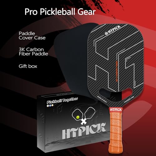 Pickleball Paddles, 3K Raw Carbon Fiber Pickleball Paddle with 14mm Thickness PP Honeycomb Core and Aero Throat, Designed for Unmatched Control and Added Power（Black）