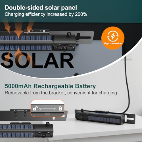 Rvsisytm 1080P Solar Wireless Backup Camera with 5in Monitor, 5000mAh Rechargeable Battery and Solar Panel, IP69K Waterproof, IR Night Vision, Support 2 Cameras, for Car, RV, Trailer, Camper (0092)