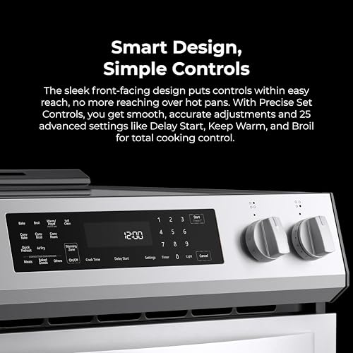 Kenmore 5.6 cu. ft. Front Control Electric Range Oven with 5 Elements - True Convection, Air Fry, Self Clean Oven, Temperature Probe, Ultra Durable Chrome Racks, Large Window - Stainless Steel
