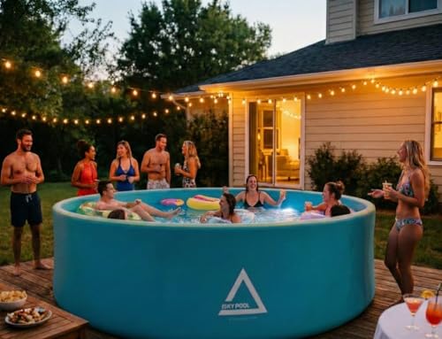 ISKYPOOL 9ft Compact Drop Stitch Pool – Rigid Hard-Wall Mini Swimming Pool for Kids & Patios – Deep 40" Design – Durable & Pet Friendly (Dia 9ft x 3.3ft)