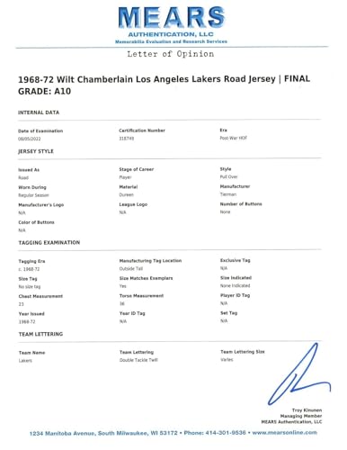 The Finest Wilt Chamberlain Signed Game Used Los Angeles Lakers Jersey MEARS A10 - Autographed NBA Jerseys
