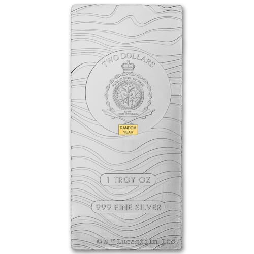 2021 - Present (Random Year) 1 oz Niue Silver Mandalorian Beskar Bar Coin by The New Zealand Mint Brilliant Uncirculated with Certificate of Authenticity $2 BU
