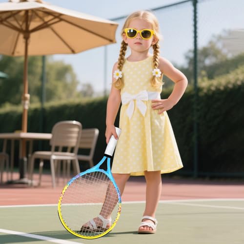 vgainwells 17"-23" Kids Tennis Racket for Aged 2-9, Lightweight and Durable,Including 1 Replacement Grip Tapes and 1 Toddler Tennis Racket（Yellow+Blue）