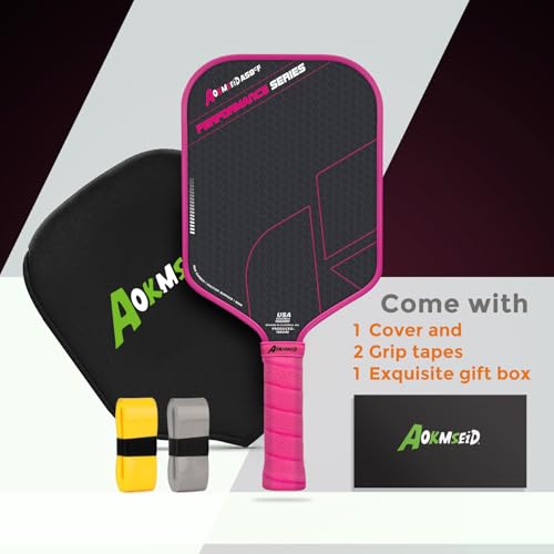 AKS Performance Series Pickleball Paddles - Toray T700 Raw Carbon Fiber Pickleball Paddle with Physical Friction Surface, 16mm Powerful Polymer Core, Good Control & Spin Shots, USAPA Approved - Pink