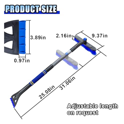 KITUREK 31.5" Detachable Snow Brush and Ice Scraper for Car Windshield, 2-in-1 Winter Snow Removal Tool with Extendable, 360° Rotating Soft Bristle Brush Head and Foam Grip for Most Vehicles (Blue)