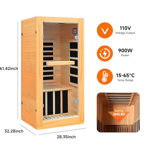 Lamar Far Infrared Sauna with Red Light, Low EMF Home Sauna Room, 10-Color Light, Bluetooth Speakers, Digital Control Panel - Personal Indoor Luxury Spa for House and Gym