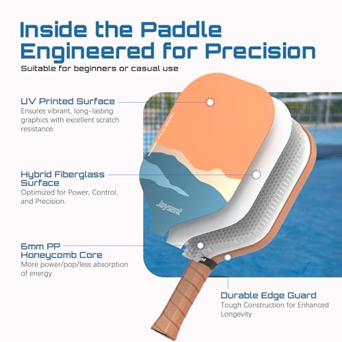 Joysent Pickleball Paddles Set of 2, Lightweight Pickleball Racket for Beginner, USAPA Approved Fiberglass Surface Pickleball Set with Non-Slip Comfort Grip, Suitable for Casual Play, Brown